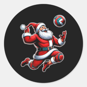 Pegatina Redonda Jugador de Navidades divertidos del voleibol Santa