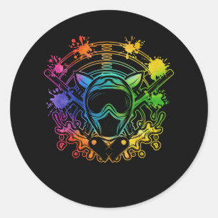 Pegatina Redonda Jugador de Paintball Paint Shooting Paintballer Ai