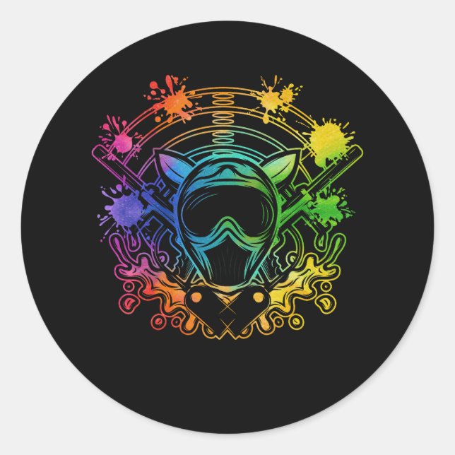 Pegatina Redonda Jugador de Paintball Paint Shooting Paintballer Ai (Anverso)