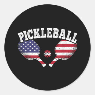 Pegatina Redonda Jugador de Pickleball Bandera de EE. UU. Amor por