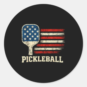 Pegatina Redonda Jugador de pickleball bandera de EE. UU. amor por