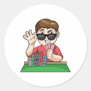 Pegatina Redonda Jugador de póquer con gafas de sol