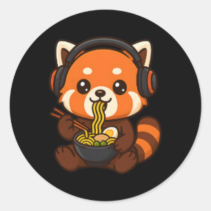 Pegatina Redonda Jugador de Red Panda Gaming comiendo Ramen 