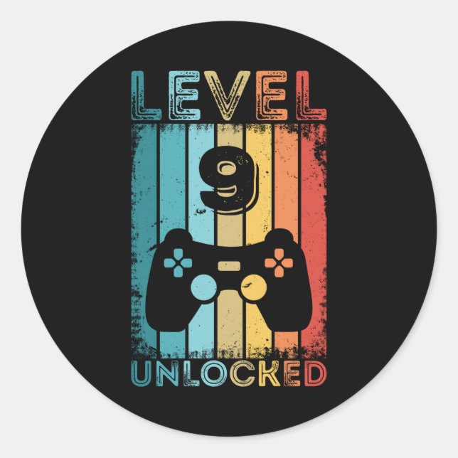 Pegatina Redonda Jugador de regalo de cumpleaños 9 desbloqueado (Anverso)