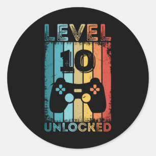 Pegatina Redonda Jugador de regalo de cumpleaños número 10 desbloqu