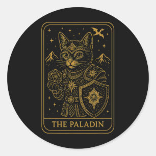 Pegatina Redonda Jugador De Rpg Paladín D20 Dados Friki Geek Gato H