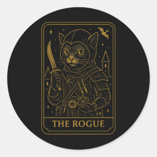 Pegatina Redonda Jugador de Rpg Rogue D20 Dados Nerdy Geek Gato Hom