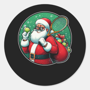 Pegatina Redonda Jugador de tenis de navidad Racket Lover Santa C