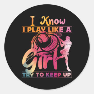 Pegatina Redonda Jugador De Tenis Racket Watercolor Que Sé Que Jueg