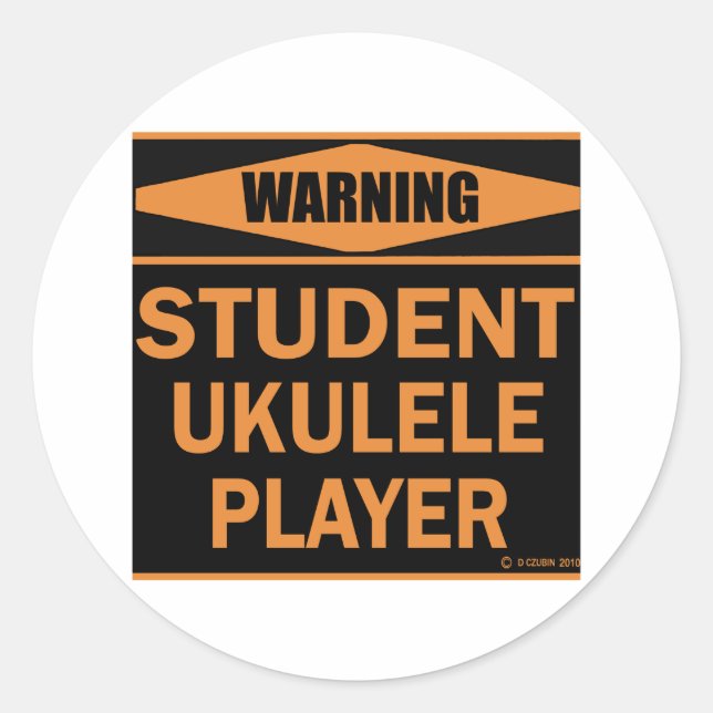 Pegatina Redonda Jugador de Ukulele Estudiantil (Anverso)