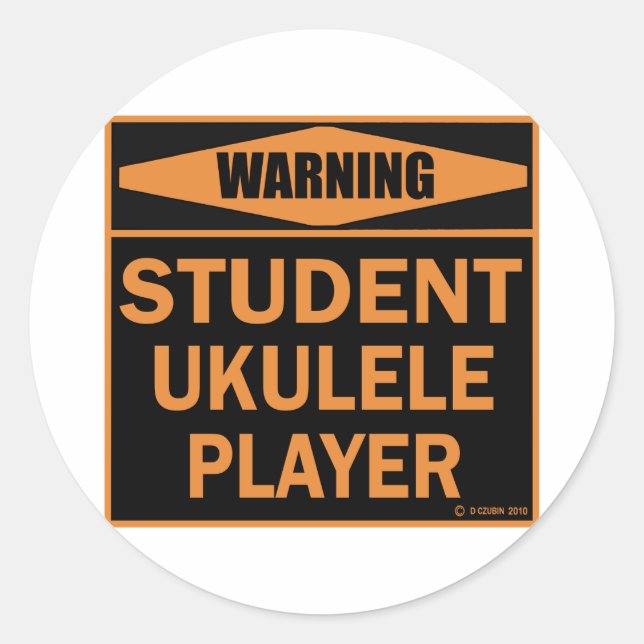 Pegatina Redonda Jugador de Ukulele Estudiantil (Anverso)