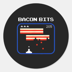 Pegatina Redonda Jugador de videojuegos Bacon 8 bits Retro Nerd Gee
