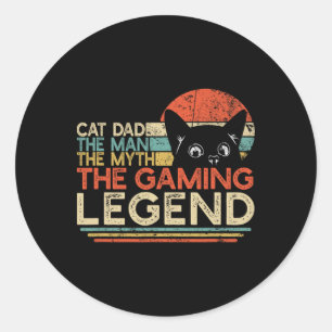 Pegatina Redonda Jugador de videojuegos Cat Dad Dad Man Myaming Leg