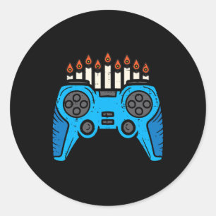 Pegatina Redonda Jugador de videojuegos judío Hanukkah Chanukah Hom
