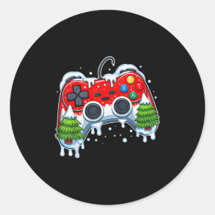 Pegatina Redonda Jugador de videojuegos Navidades Gaming Xmas Hombr