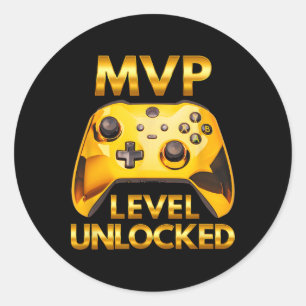 Pegatina Redonda Jugador De Videojuegos Nivel Mvp Desbloqueado Oro 