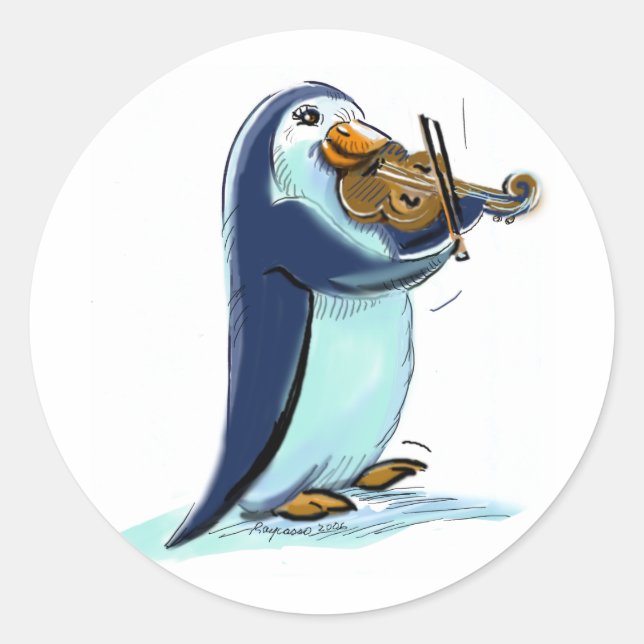 Pegatina Redonda jugador de violín de pénquis (Anverso)