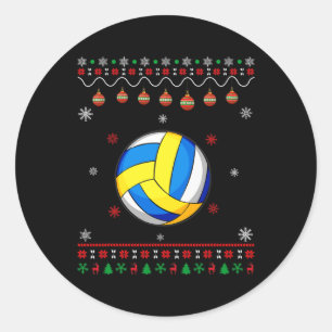 Pegatina Redonda Jugador de voleibol con diseño navideño feo a jueg