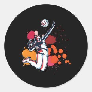 Pegatina Redonda Jugador de voleibol deportivo