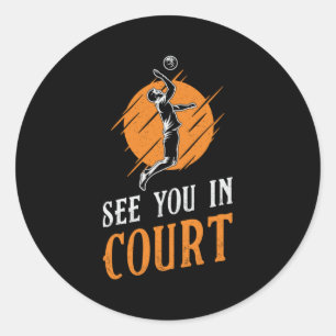 Pegatina Redonda Jugador De Voleibol Te Ve En El Juzgado, Regalo De