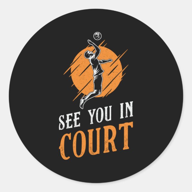 Pegatina Redonda Jugador De Voleibol Te Ve En El Juzgado, Regalo De (Anverso)