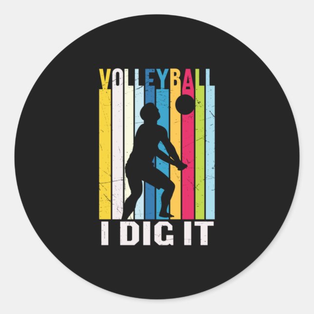 Pegatina Redonda Jugador de voleibol | Voleibol I Dig It (Anverso)