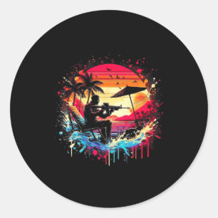 Pegatina Redonda Jugador Gaming Vintage Retro Estilo Clic Guay Wint
