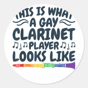 Pegatina Redonda Jugador Gay Clarinet LGBTQ Instrumento Arcoiris