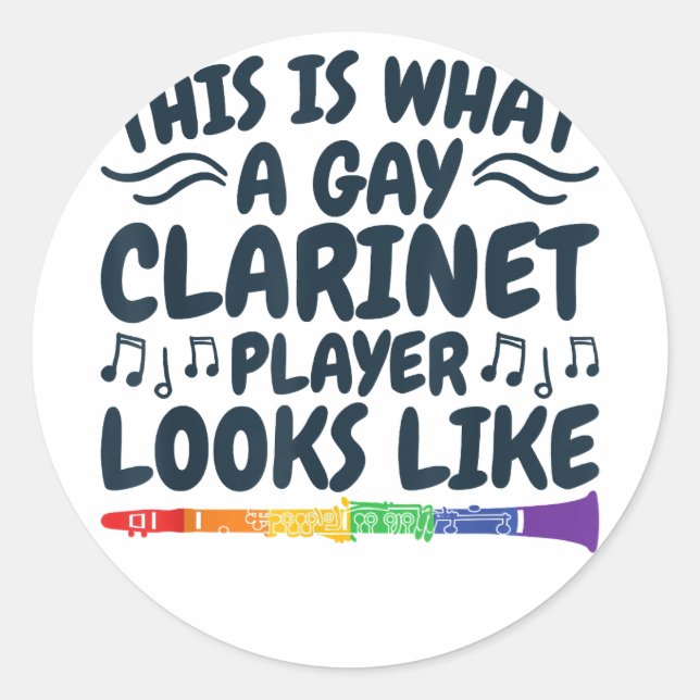 Pegatina Redonda Jugador Gay Clarinet LGBTQ Instrumento Arcoiris (Anverso)