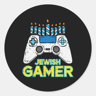 Pegatina Redonda Jugador judío Chanukah Video Game Men Bods Tee