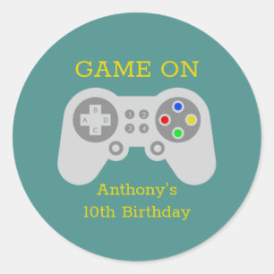 Pegatina Redonda Jugador moderno cualquier fiesta de cumpleaños de 