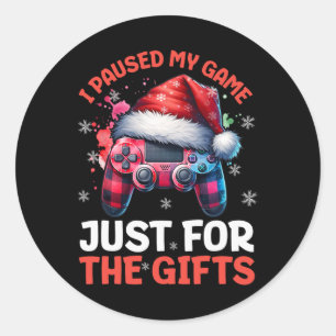 Pegatina Redonda Jugador Navidad Juegos Navideños Videojuegos Chico