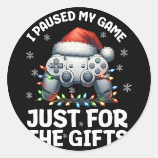 Pegatina Redonda Jugador Navidad Juegos Navideños Videojuegos Chico