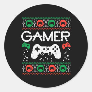 Pegatina Redonda Jugador Navidades feos Sweater Retro Videojuego Na