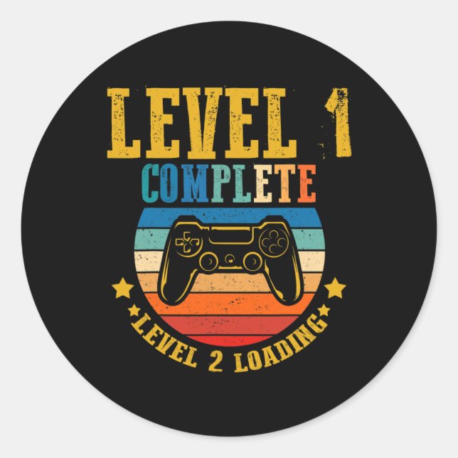 Pegatina Redonda Jugador Nivel de Cumpleaños 1 Carga Completa Nivel (Anverso)