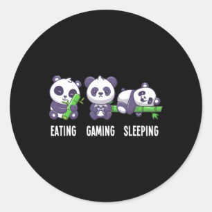 Pegatina Redonda Jugador Panda Comer Juguetes Dormiendo Para Multij