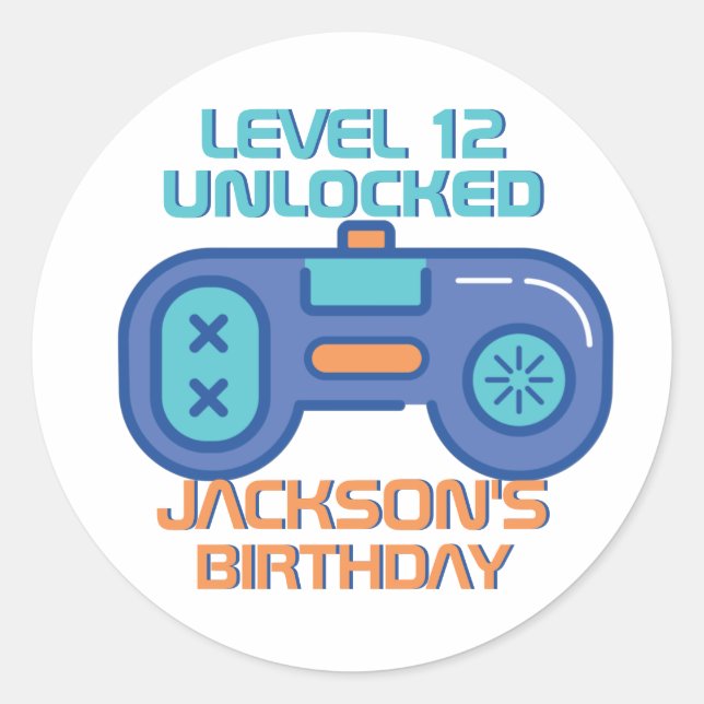 Pegatina Redonda Jugador Retro Nivel Videojuego Desbloqueado Niño C (Anverso)