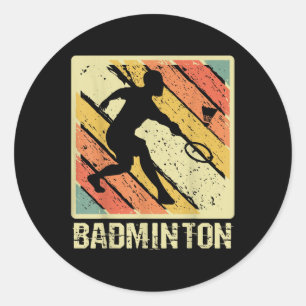 Pegatina Redonda Jugador Retro Vintage de Bádminton