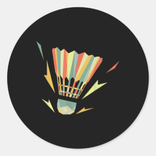 Pegatina Redonda Jugador Retro Vintage de Bádminton 