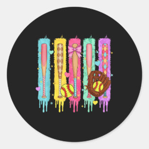 Pegatina Redonda Jugador Softball Ice Cream Softball Drip