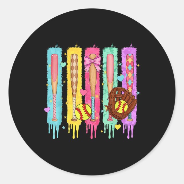 Pegatina Redonda Jugador Softball Ice Cream Softball Drip (Anverso)