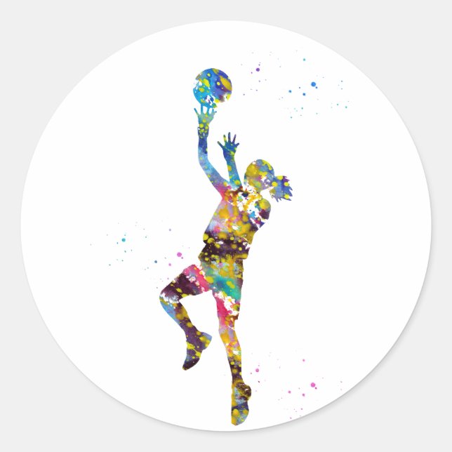 Pegatina Redonda Jugadora de baloncesto (Anverso)