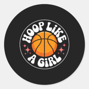 Pegatina Redonda Jugadora de Baloncesto Femenino Hoop Like A Girl