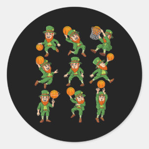 Pegatina Redonda Jugadores de baloncesto de St Patricks Day Leprech