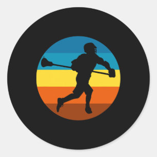 Pegatina Redonda Jugadores De Lacrosse Retro Sunset - Lacrosse