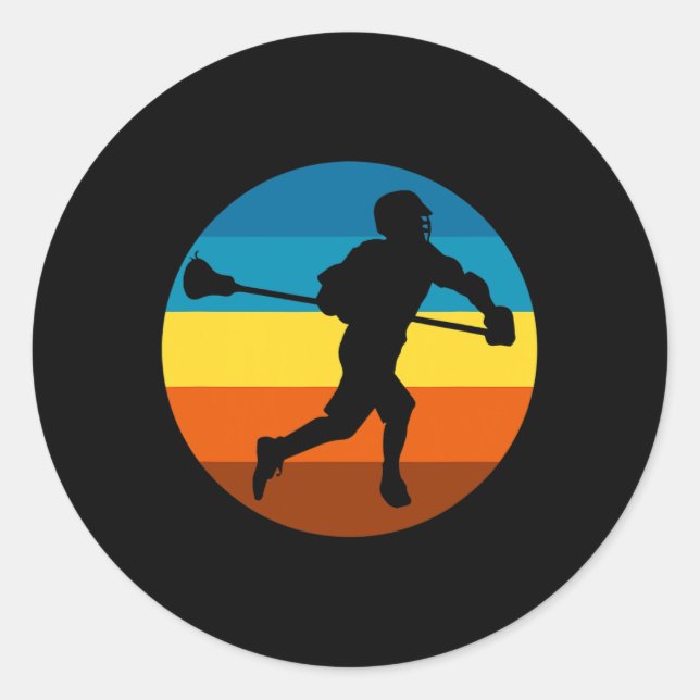 Pegatina Redonda Jugadores De Lacrosse Retro Sunset - Lacrosse (Anverso)