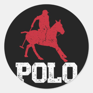 Pegatina Redonda Jugadores De Polo A Caballo Montando A Caballo Spo