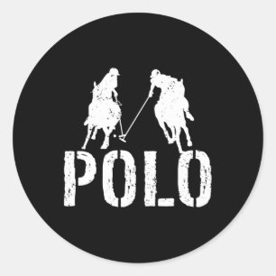 Pegatina Redonda Jugadores De Polo A Caballo Montando A Caballo Spo