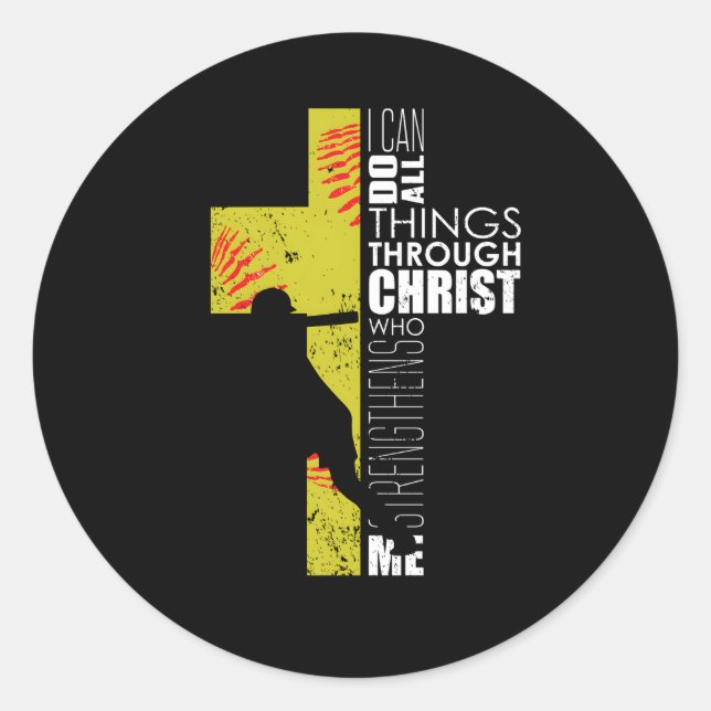 Pegatina Redonda Jugadores de Softball N Religiosa Cristiana (Anverso)