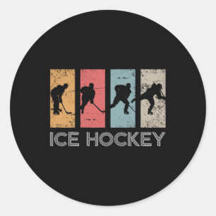 Pegatina Redonda Jugadores Retro De Hockey Sobre Hielo Hockey Sobre